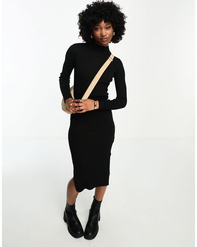 New Look Ribbed Knitted Dress With Side Split - Black