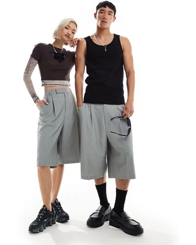 Collusion Unisex Relaxed Wide Leg Tailored Shorts - Grey