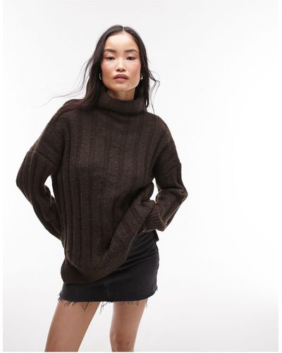 TOPSHOP Knitted Chunky Rib Oversized Funnel Jumper - Black