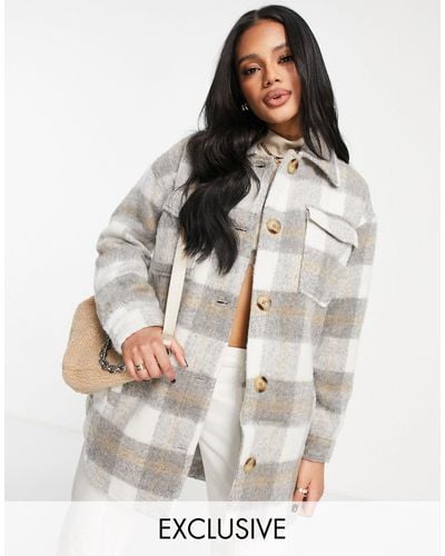 Missguided Brushed Check Shacket - Grey