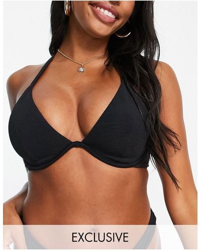 Black Fuller Bust Underwired High Apex Bikini Top