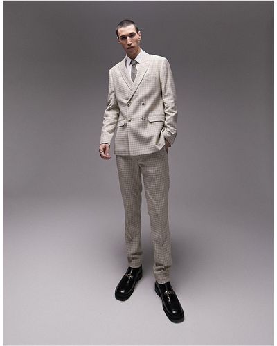TOPMAN Skinny Stacker Mini Checked Suit Pants - Grey