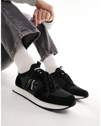 Calvin Klein Leather Sock Laceup Trainers - Black
