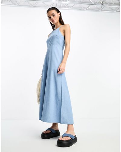 SELECTED Femme - robe longue dos nu en denim - Bleu