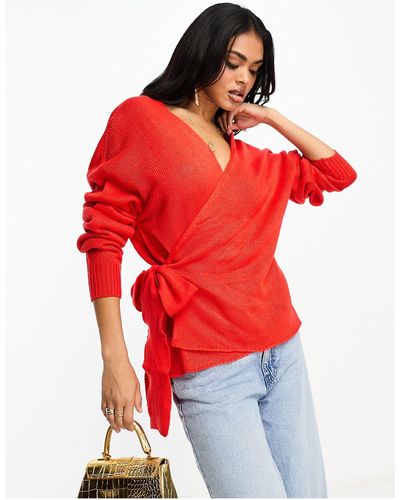 In The Style Exclusive Knitted Wrap Detail Jumper - Red