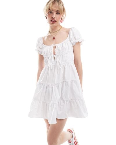 Glamorous Tie-detail Tiered Mini Dress - White