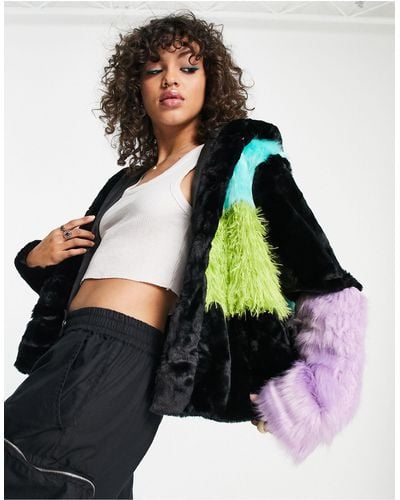The Ragged Priest Panelled Faux Fur Jacket - Black