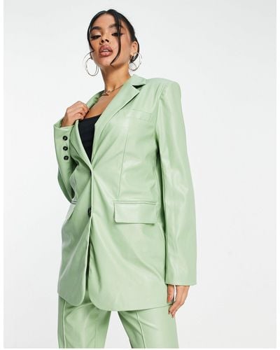 Aria Cove Leather Look Oversized Blazer - Green
