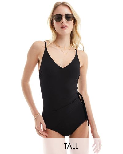 Figleaves Tall Augusta Non Wired Wrap Front Shaping Swimsuit - Black