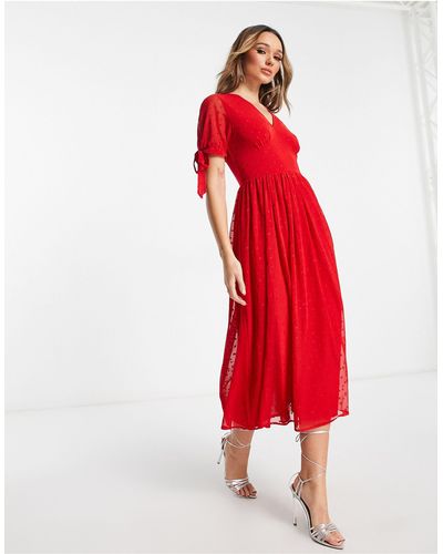 Never Fully Dressed Tie Sleeve Glitter Heart Maxi Dress - Red