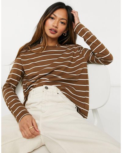 Mango Stripe Long Sleeve T-shirt - Brown