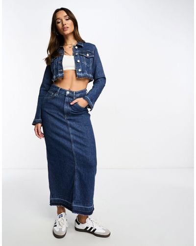 Pull&Bear Denim Midaxi Skirt Co-ord - Blue