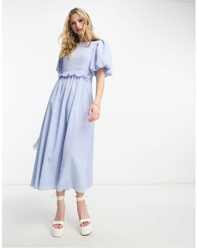 Sister Jane Gingham Maxi Dress With Open Back - Blue
