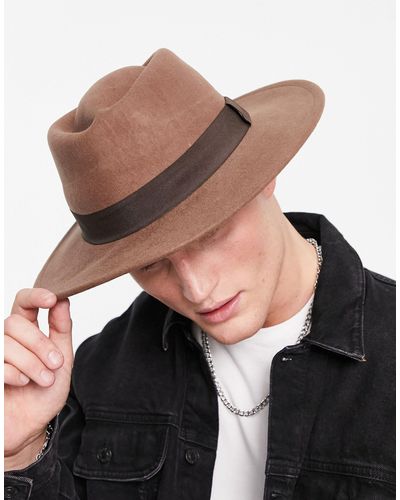 ASOS Wool Wide Brim Pork Pie Hat With Size Adjuster - Brown