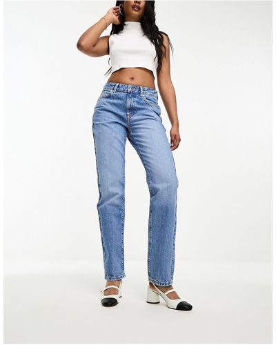 New Look Rechte Jeans Met Halfhoge Taille - Blauw