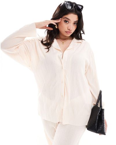 Vero Moda Oversized Plisse Shirt Co-ord - White