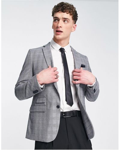 French Connection Slim Fit Prince Of Wales Check Suit Jacket - White