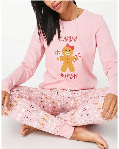 Threadbare Christmas Candy Queen Long Pajamas - Pink