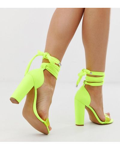 ASOS Wide Fit Witness Clear Barely There Block Heeled Sandals In Neon Yellow