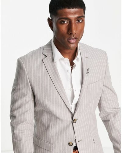 Jack & Jones Premium - giacca da abito slim estiva beige a righe - Neutro