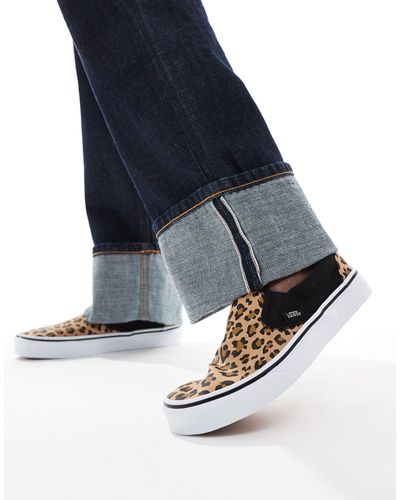 Vans Classic Slip On Trainers Tan And Leopard Print - Blue