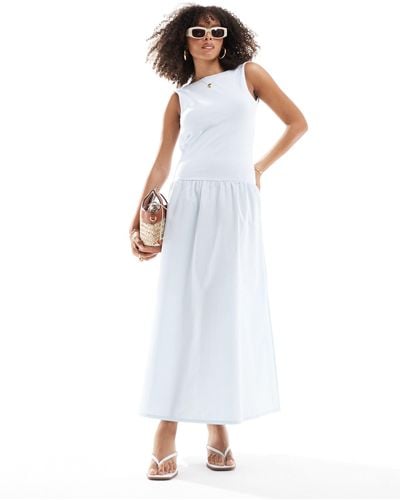 ASOS Maxi Dress With Poplin Skirt - White