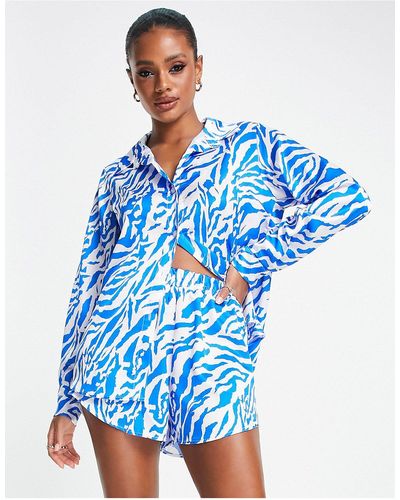 I Saw It First Satin Shirt Co-ord - Blue