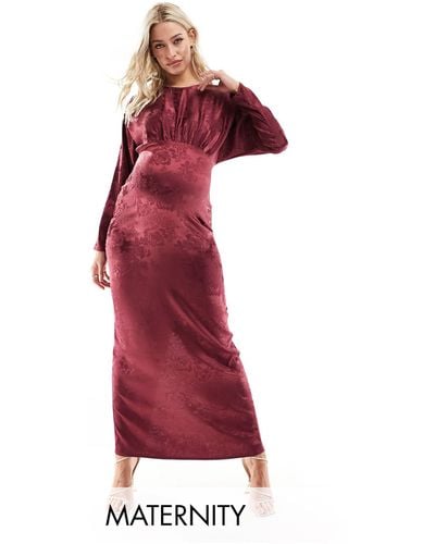 Flounce London Satin Maxi Dress With Kimono Sleeve - Red