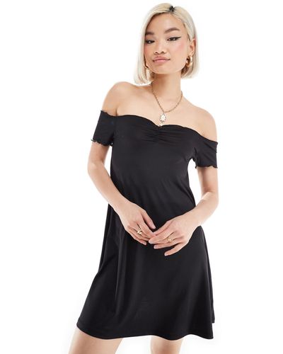 Monki Drapey Jersey Off Shoulder Mini Dress - Black