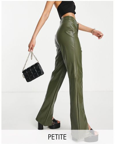 Missguided Pantalon imitation cuir fendu à l'ourlet - kaki - Vert