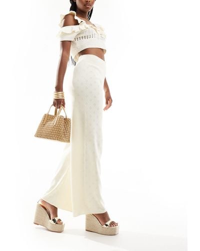 Fashionkilla Pointelle Foldover Waist Wide Leg Trouser Co-ord - White