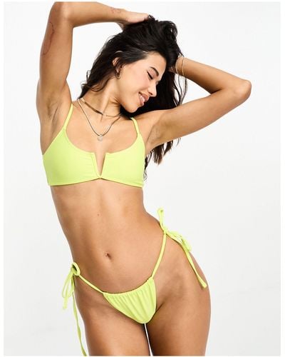 Public Desire V Detail Bra Strap Bikini Top - Green
