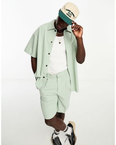 Jack & Jones Originals - camicia oversize minimal grigia con rever - Verde