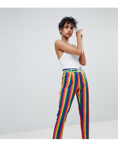 Daisy Street Peg Trousers In Rainbow Stripe - Multicolour