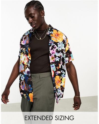 ASOS – locker geschnittenes hemd mit leuchtendem blumenmuster - Mehrfarbig