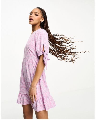 Vero Moda Tie Sleeve Animal Print Mini Dress - Pink