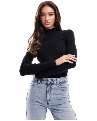 NA-KD Knitted Top With Cross Pen Back Detail - Black