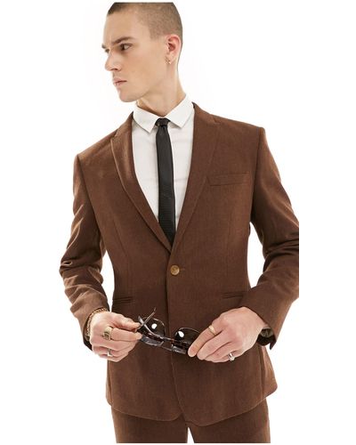 ASOS Wedding Slim Wool Mix Suit Jacket - Brown