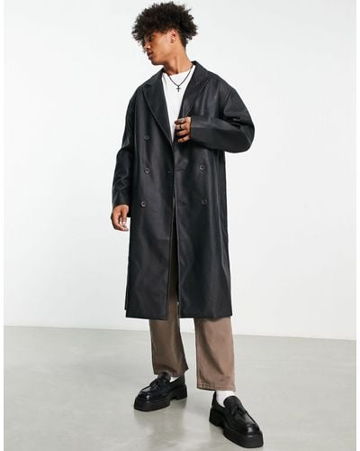 ASOS Extreme Oversized Faux Leather Overcoat - Black