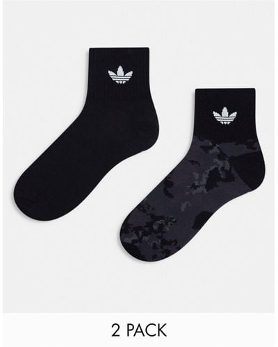 adidas Originals 2 Pack Camo Ankle Socks - Black