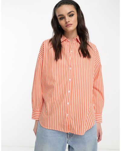 SELECTED Femme Stripe Oversized Shirt - Orange