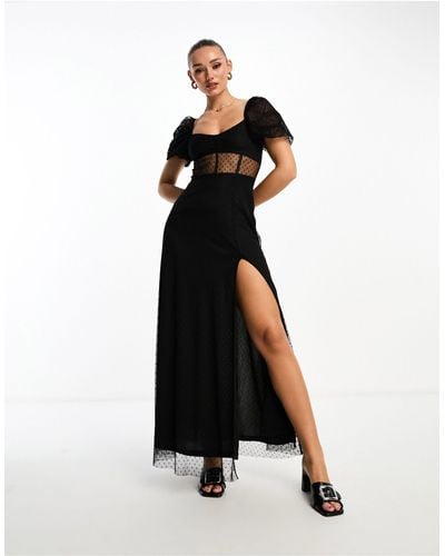TFNC London Maxi Dress With Boning Corset Detail - Black