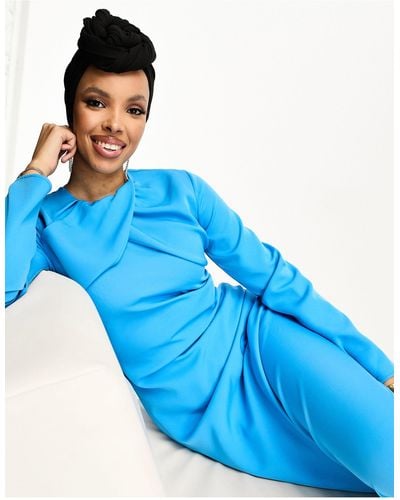 Trendyol Cross Neck Long Sleeve Maxi Dress - Blue