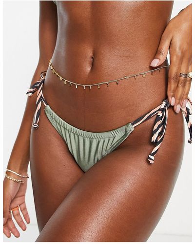 South Beach Slip bikini con laccetti laterali color kaki - Verde