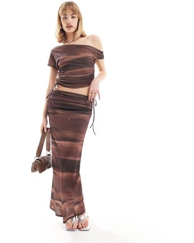 Collusion Printed Maxi Skirt Co-ord - Brown