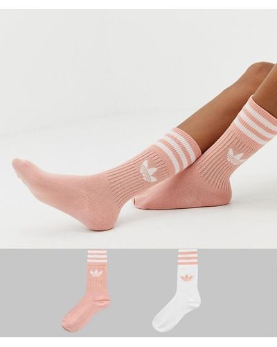 adidas Originals 2 Pack Solid Crew Socks In Pink