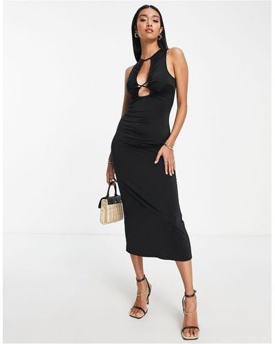 ASOS Slinky Midi Dress With Keyhole Cut Out Detail - Black