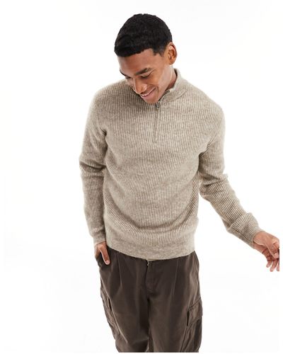 Only & Sons Faux Wool Half Zip Sweater - Natural