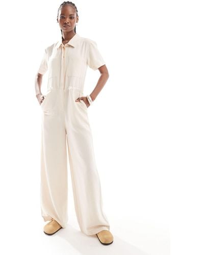 Reclaimed (vintage) Linen Jumpsuit With Drawstrings - White