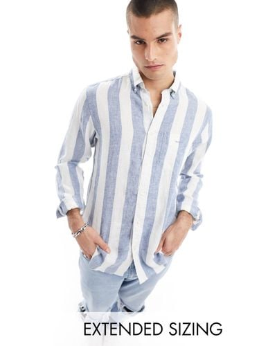 GANT Logo Bold Stripe Linen Shirt - Blue